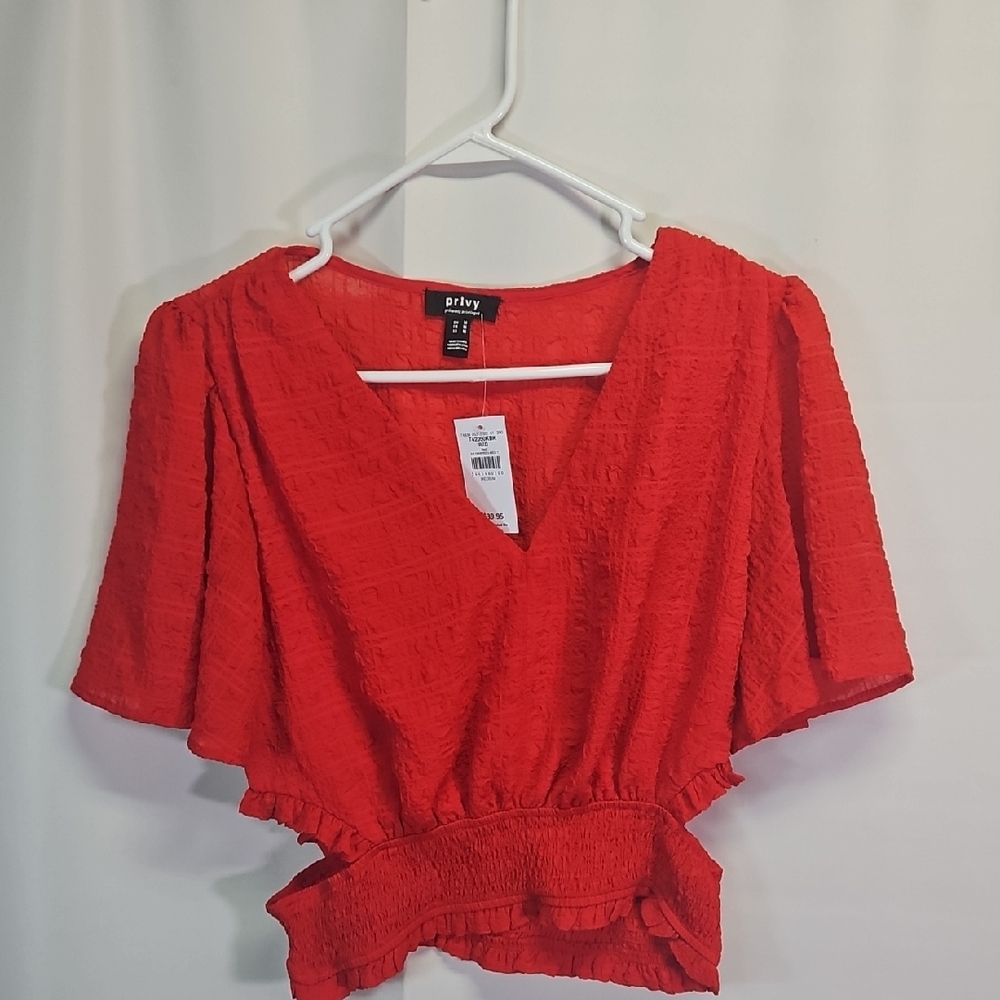 Privy Women's Red Textured Top with Side Cutout